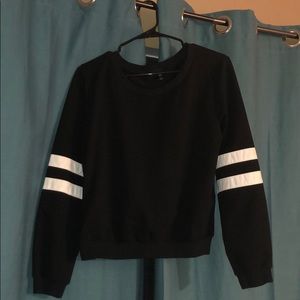 Plain Black Crewneck Sweater with White Stripes